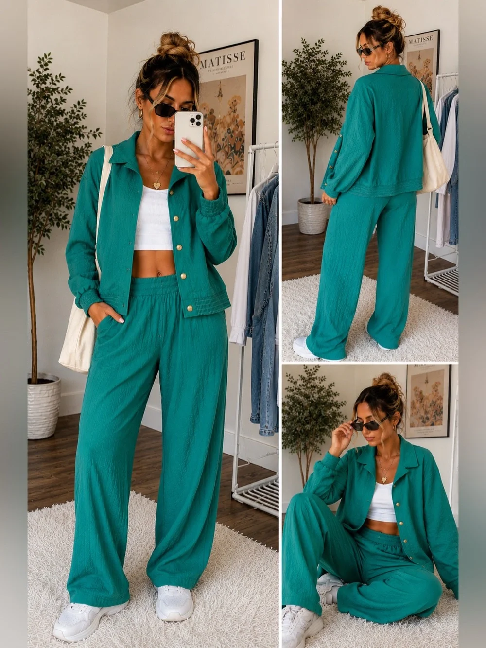 Vintage 90s Teal Crinkle Lounge Set Coastal Grandma Resort Wear Matching Set